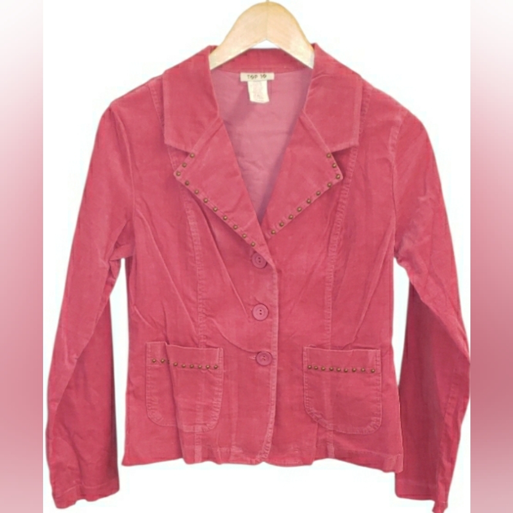 Size Medium Pink Corduroy Jacket Blazer With Pockets 3 Button
